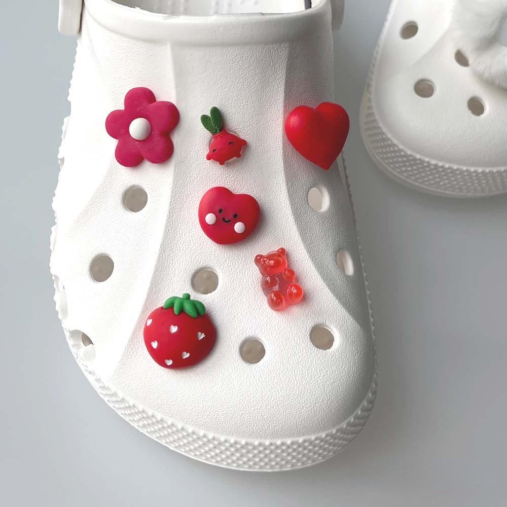 [Deco] Set Phụ Kiện Trang Trí Giày Crocs Jibbitz Màu Đỏ Cài Nút Dễ Thương