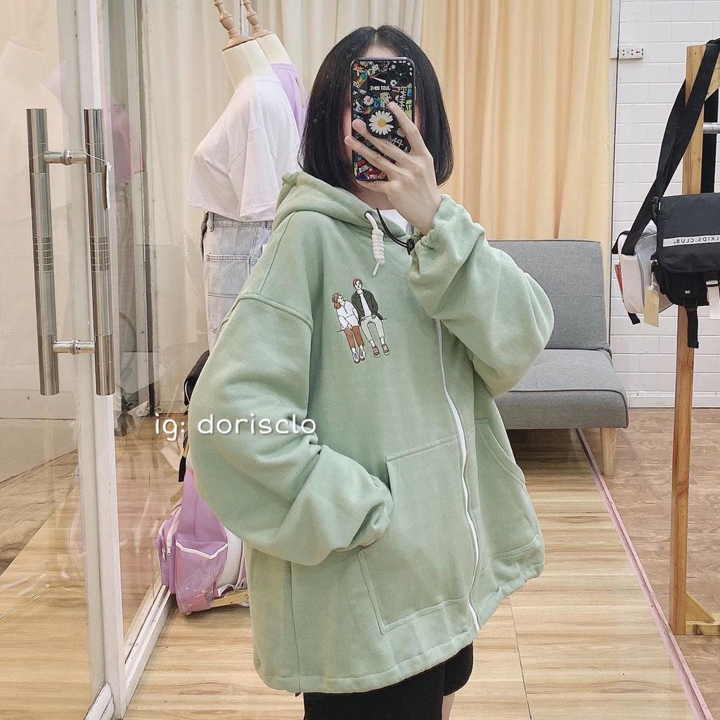 ÁO KHOÁC COUPLE Xanh Bơ - Áo Khoác Hoodie Zip Love Nam Nữ Unisex 3 Màu