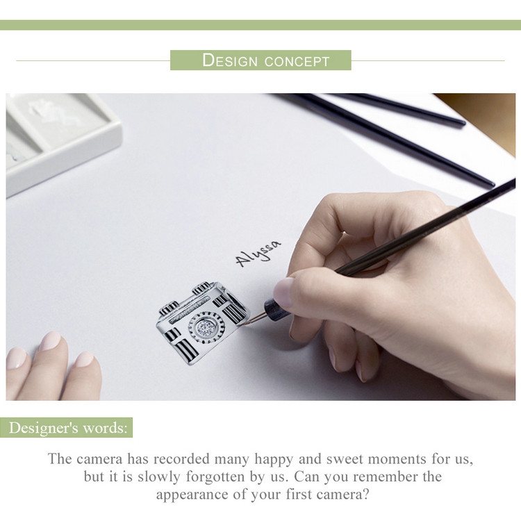 Hạt Charm Bamoer SCC516 Bạc 925 Thật Tráng Men Màu Đen Hình Máy Ảnh Tình Cảm Dùng Để Tự Làm Vòng Tay Và Dây Chuyền