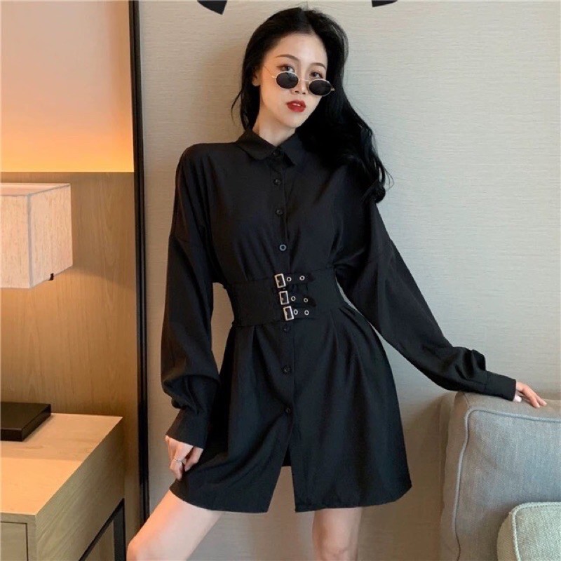 (Sẵn đai 1 dây)⚡Váy sơ mi, đầm sơ mi nữ có đai quyến rũ cá tính - 3 ảnh khách mặc thật cuối | BigBuy360 - bigbuy360.vn