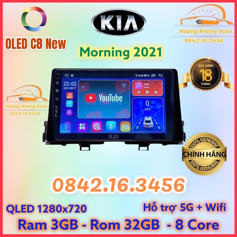Màn hình android OLED C8 New theo xe Morning 2021  kèm dưỡng và jack nguồn zin theo xe