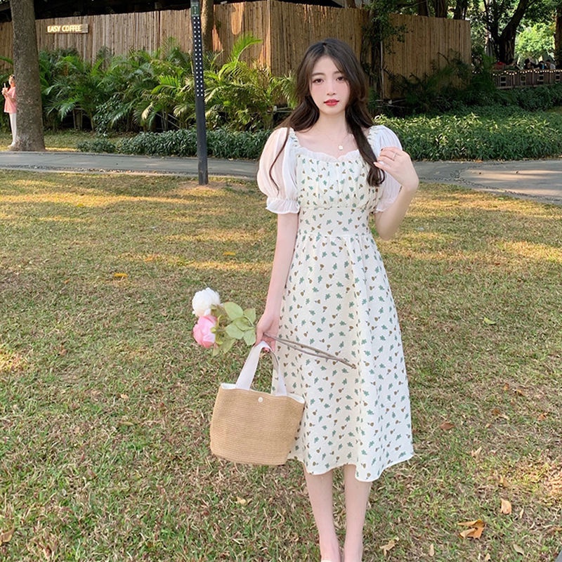 Đầm Hoa Tay Phồng Cổ Vuông Thời Trang Mới 2022 JL-LYQ-23