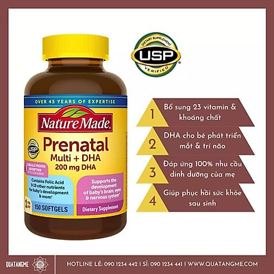 Nature Made Prenatal Multi + DHA - Vitamin Tổng Hợp Cho Bà Bầu Của Mỹ, 150 viên