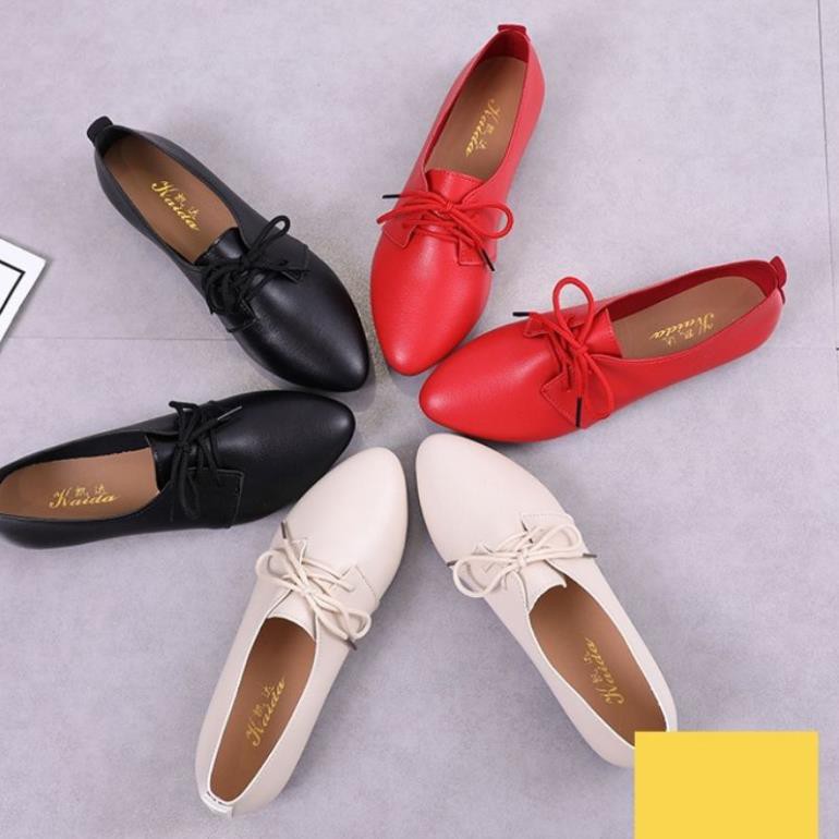 Giày Bệt Nữ, Giày Búp Bê Da Mũi Nhọn Thời Trang Mery Shoes Cực Xinh Có Dây Buộc - MBS182