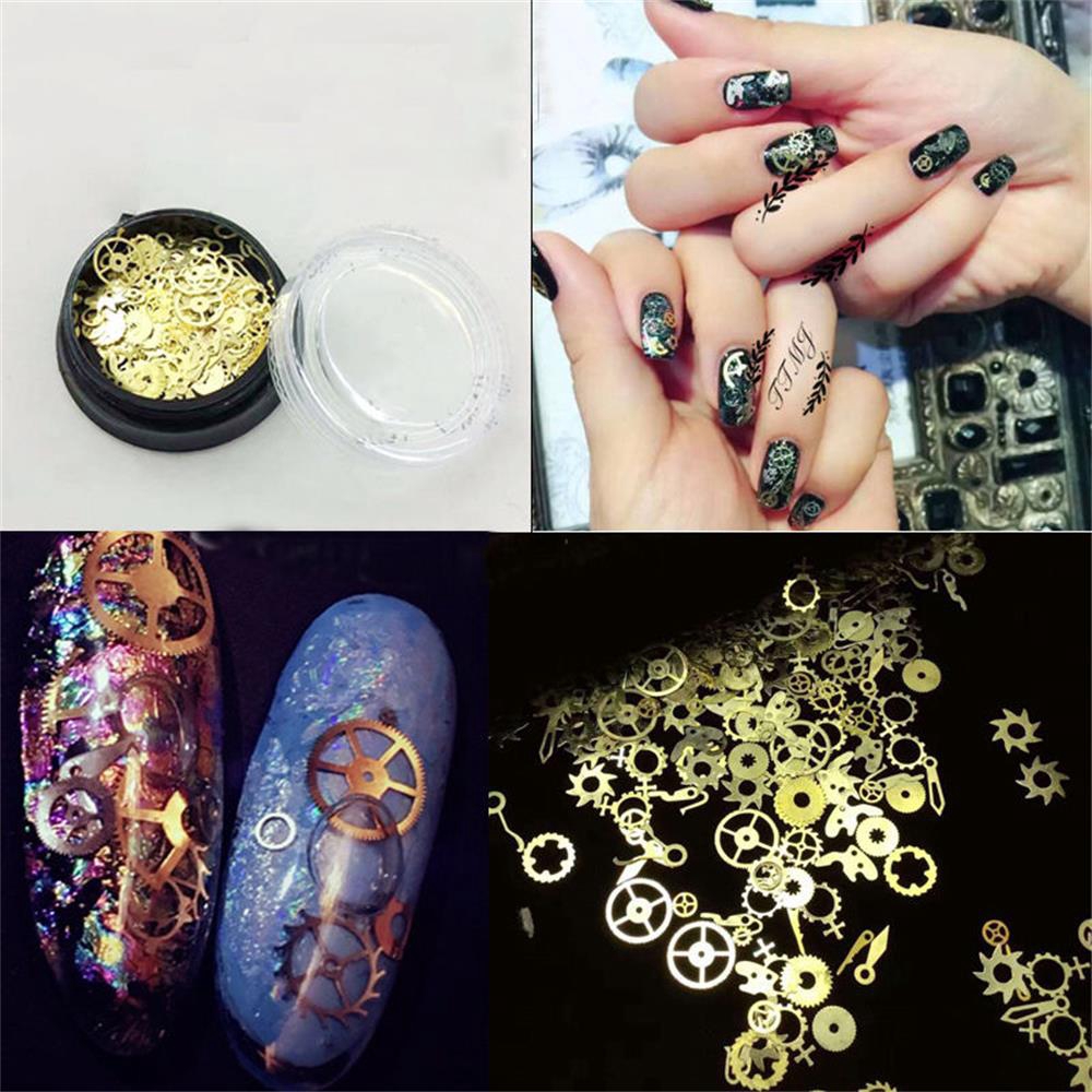 [Hàng mới về] Hộp phụ kiện trang trí móng tay nghệ thuật DIY kiểu dáng bánh răng thời gian hoa hỗn hợp phong cách punk