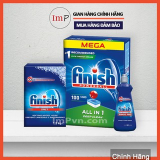 Combo Viên rửa bát Finish 100 viên + Muối rửa bát 1.5kg + Nước làm bóng 400ml