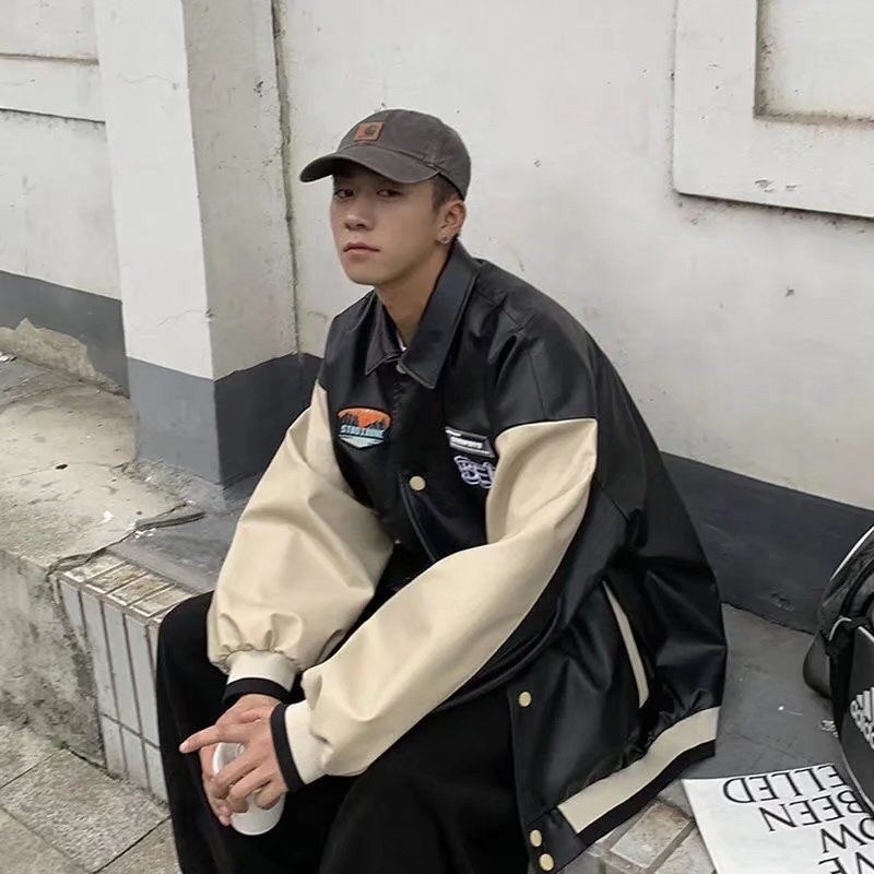 Áo khoác da bóng chày unisex hoạ tiết