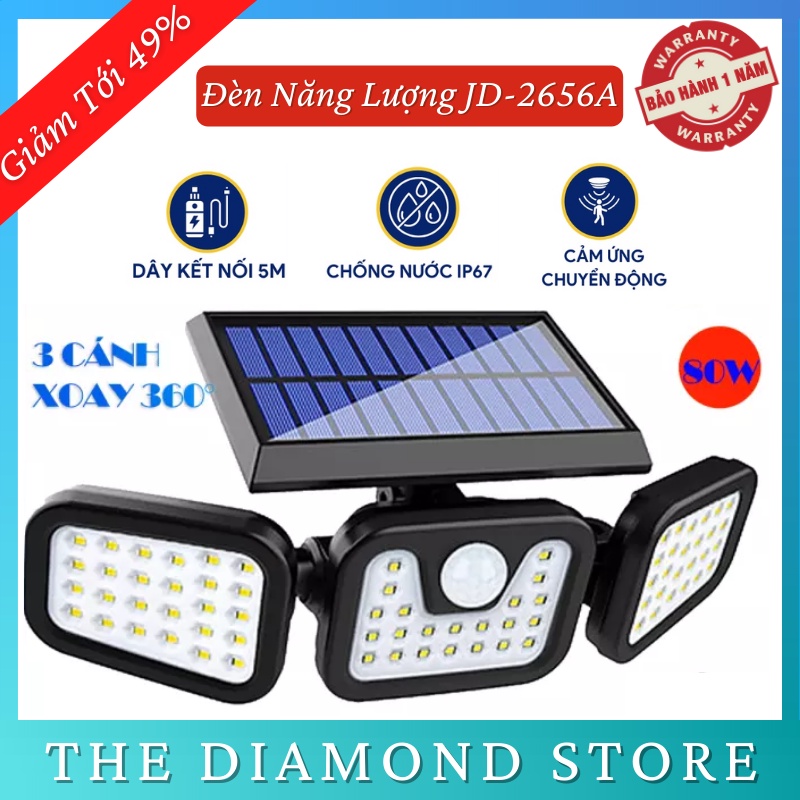 Đèn Năng Lượng Mặt Trời JD-2656A Với 3 Bóng 138 Led Có Cảm Biến Chuyển Động Tặng Kèm Điều Khiển Từ Xa - Bảo Hành 1 Năm