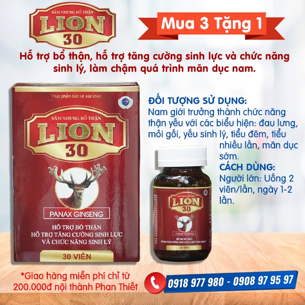 Tăng cường sinh lý nam giới LION 30 - Bổ thận, tăng cường sinh lực, cơ bắp, làm chậm quá trình mãn dục nam