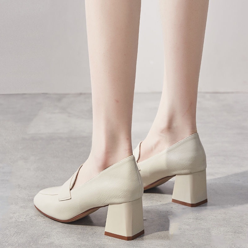 Giày Cao Gót 6cm Mũi Vuông Chất Liệu Da Mềm Thời Trang Cho Nữ
