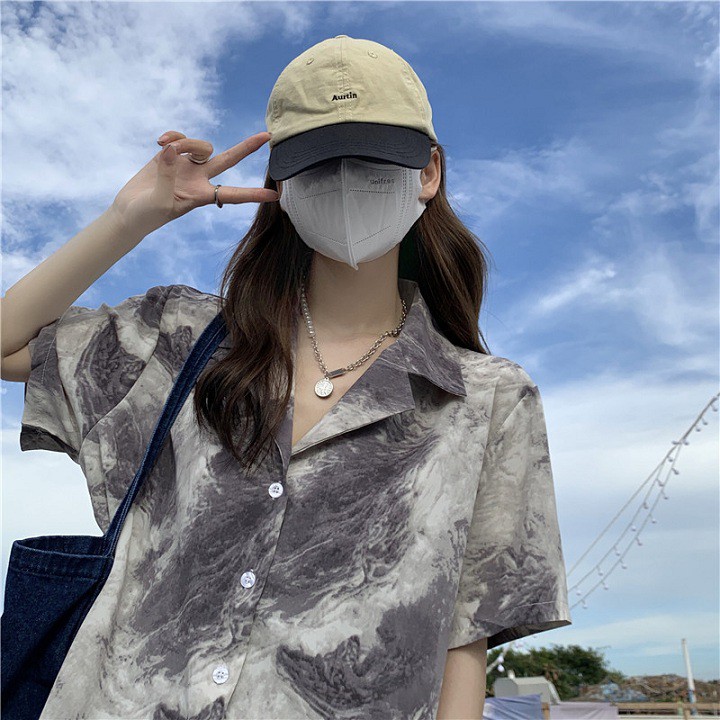 Áo sơ mi nam nữ họa tiết loang màu vân mây cộc tay cổ bẻ form rộng unisex 20UP 50-85kg 100% lụa cao cấp nhẹ thoáng mát | BigBuy360 - bigbuy360.vn