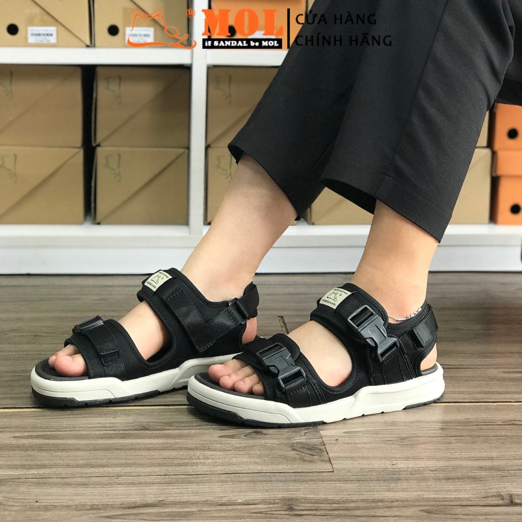 Giày Sandal MOL Unisex Nam Nữ 2 Quai Ngang Êm Bền Phù Hợp Đi Học Đi Làm Đi Du Lịch Màu Đen Mã MS1803