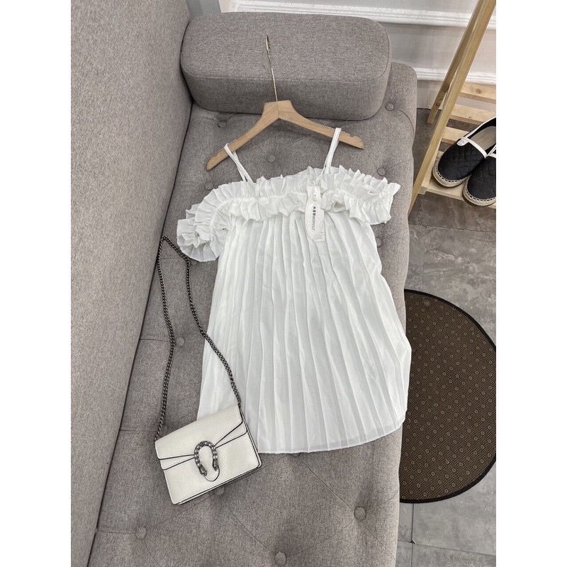 Váy Đầm 2 Dây Dập Ly Hoa Bèo Dáng Suông , Váy 2 Dây Xếp Ly