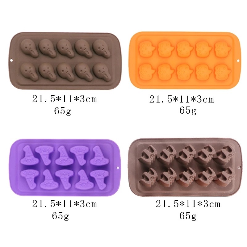 Khuôn Silicone Làm Bánh Kẹo Hình Đầu Lâu / Bí Ngô / Nón Phù Thủy 3D DIY
