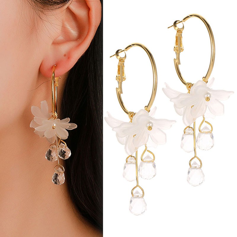 Hoa Tai Dáng Dài Hình Hoa Đính Pha Lê Thời Trang