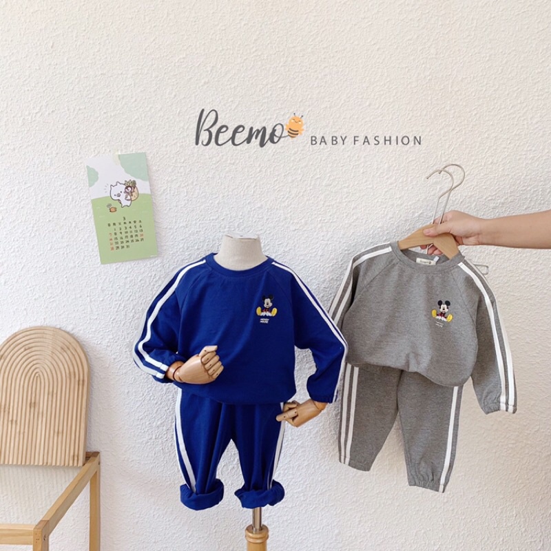 Bộ thể thao dài tay hoạ tiết Mikey chất cotton dày dặn cực ấm cho bé trai bé gái