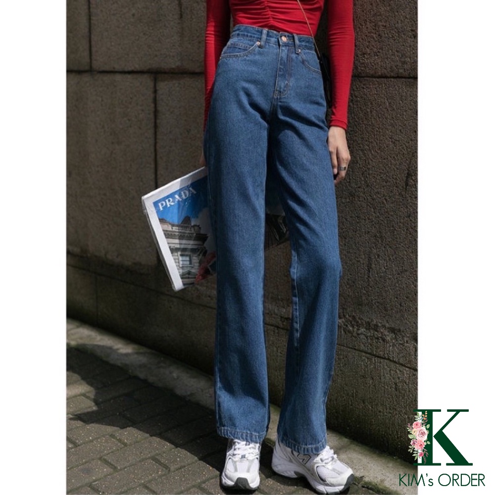 Quần jean ống đứng màu xanh đậm phom suông phong cách retro Hàn Quốc năng động cá tính đủ size loại đẹp | WebRaoVat - webraovat.net.vn