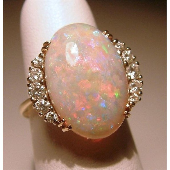 Nhẫn đeo tay kim loại khảm đá opal sang trọng cho nữ