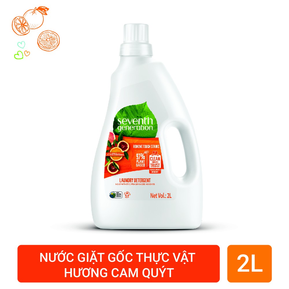 Nước giặt gốc thực vật Seventh Generation Fresh Citrus hương cam quýt 2L (Chai)