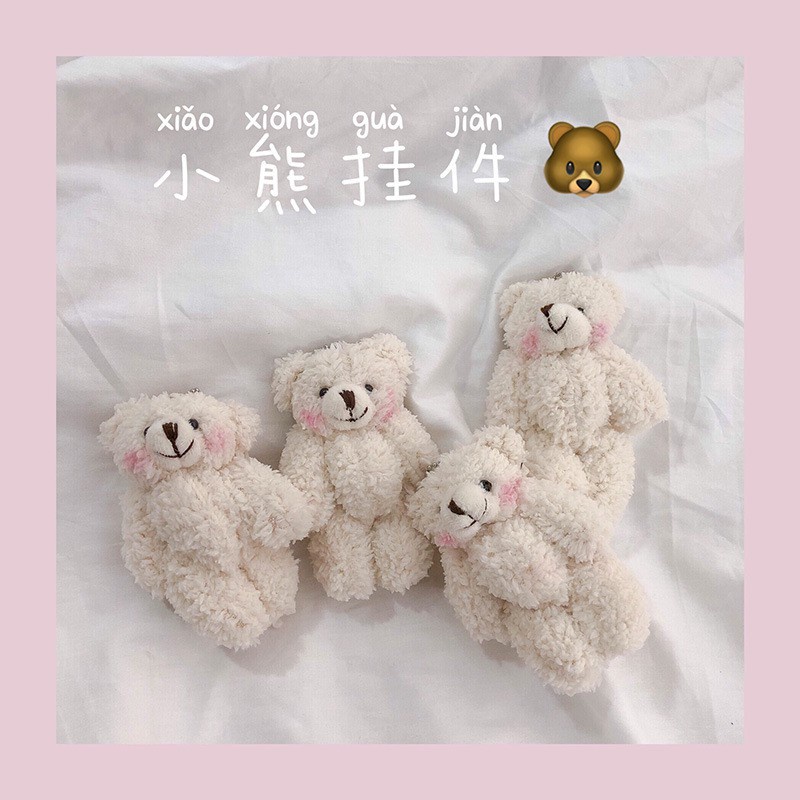 Móc khóa bông treo cặp balo hình gấu Teddy dễ thương chất vải xù mềm mịn kích thước 11cm NEOCI