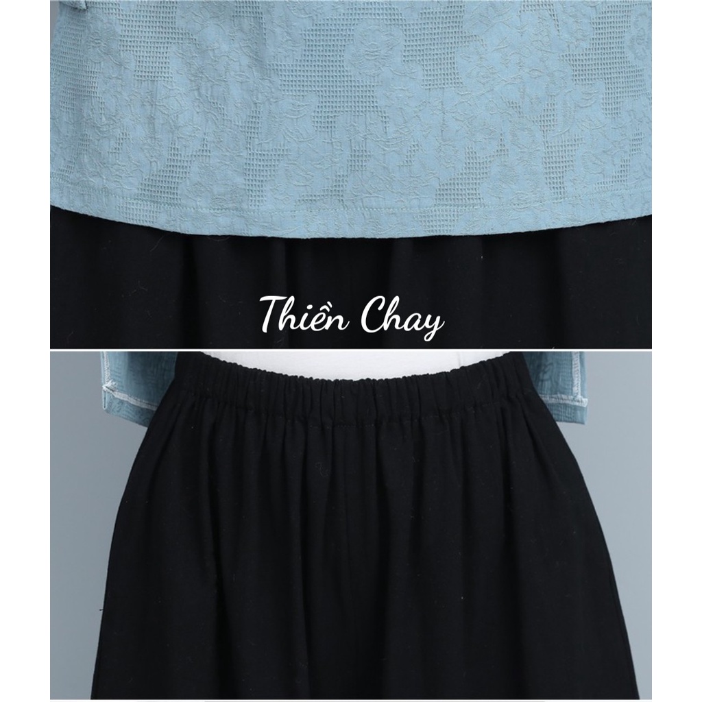 Đồ lam đi chùa vải đũi pha cotton mềm cao cấp Bộ nữ cổ viền vạt chéo