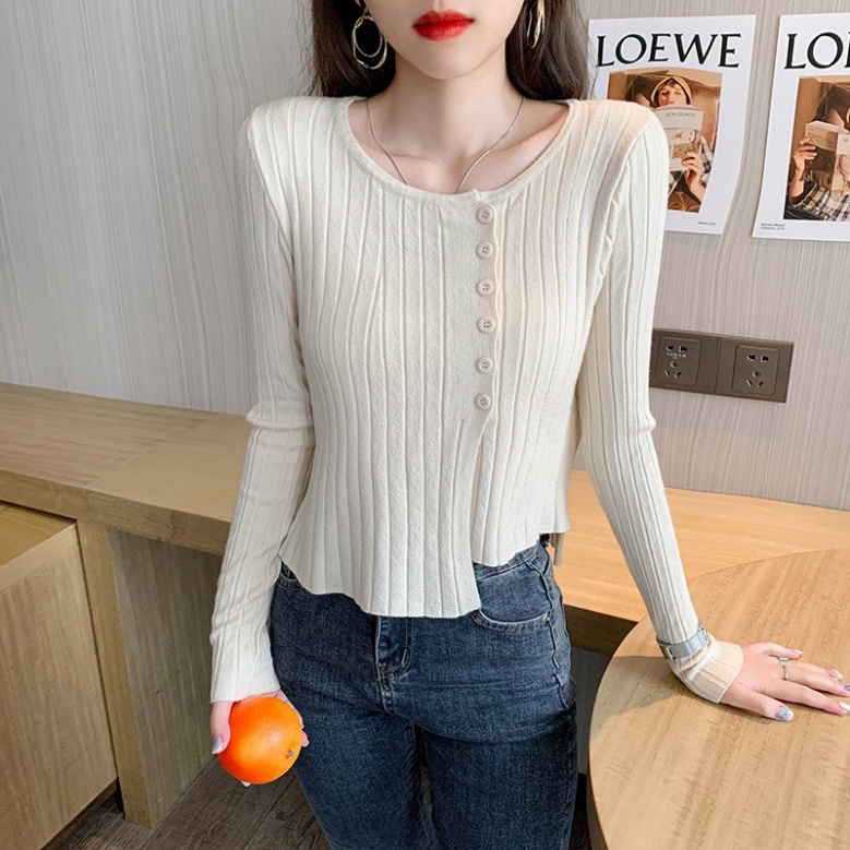 Áo len kiểu Hàn Quốc nữ cổ tròn đính cúc màu sắc ngọt ngào phong cách Hàn Quốc 2021 mới nhất T2- B3 | BigBuy360 - bigbuy360.vn