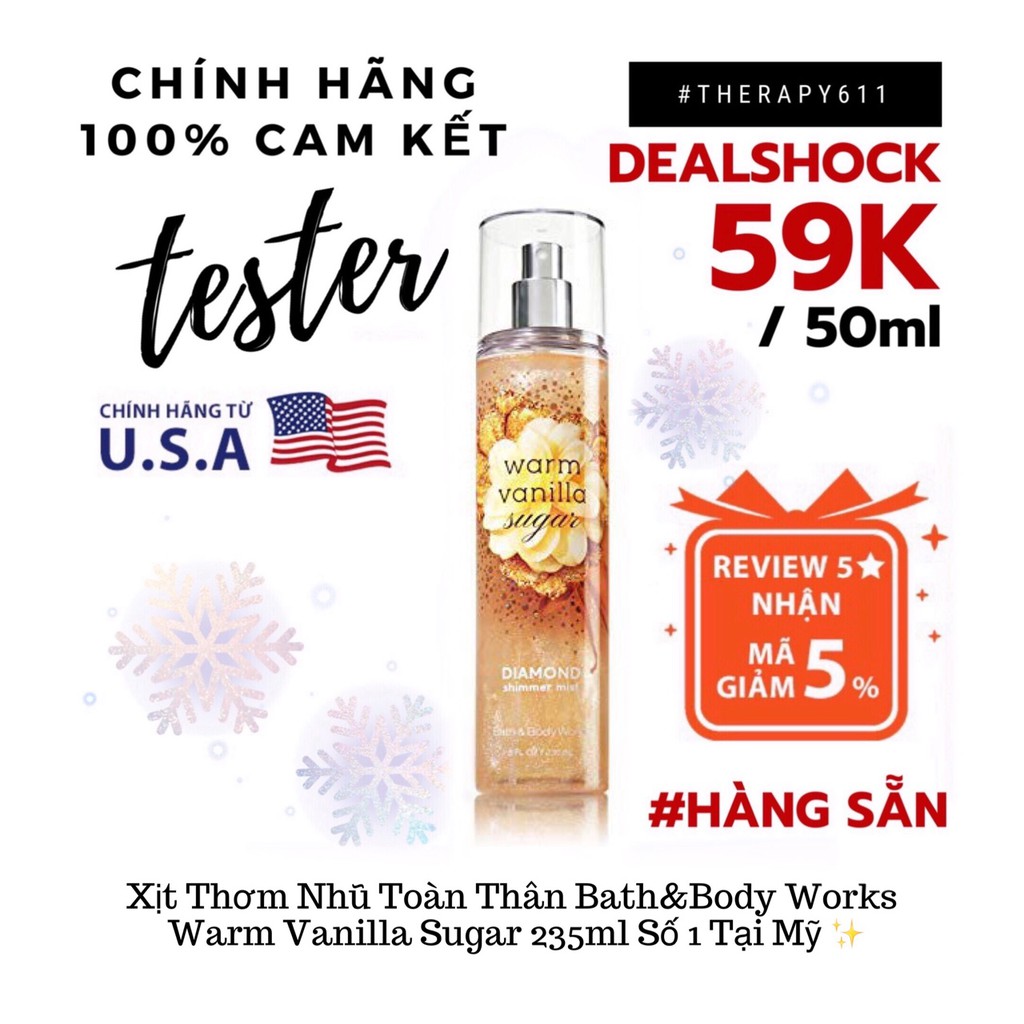 [𝗦𝗔𝗟𝗘]..::✨Xịt Thơm Có Nhũ Bath&amp;Body Warm Vanilla Sugar Shimmer 236mL - Mỹ✨::..