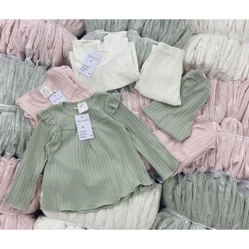Set bộ thun tăm bèo mặc nhà bé gái thu đông vải thoải mái