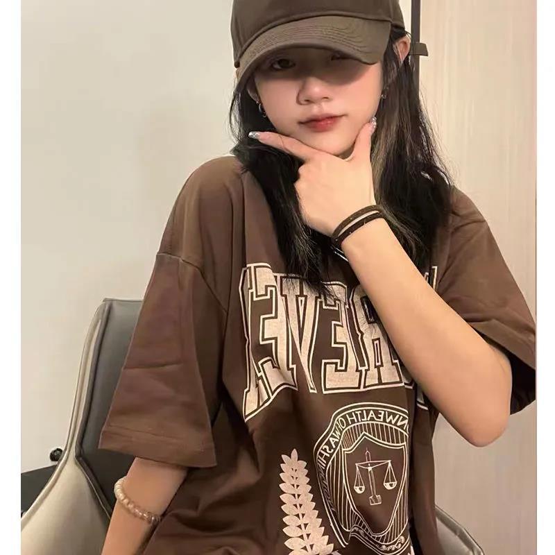 Jiashucheng Áo Thun Nữ Ngắn Tay Phong Cách Đường Phố Mỹ Mùa Hè Mới