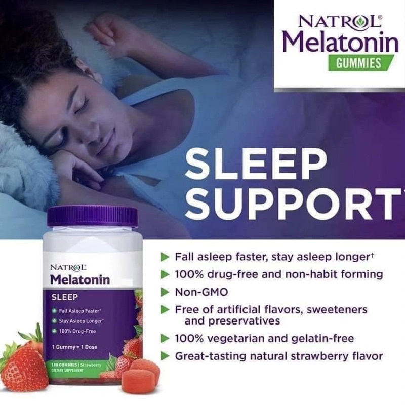 Kẹo ngủ ngon Natrol Melatonin 5mg 180 viên chuẩn Mỹ Gummy sleep well fall asleep faster