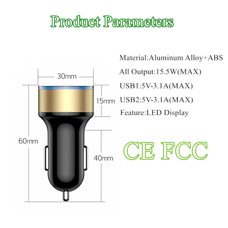 Tẩu Sạc Hai Cổng USB 3.1A 5V Mini Màn Hình LED Hiển Thị Điện Áp / Dòng Điện Cho ios &amp; Android