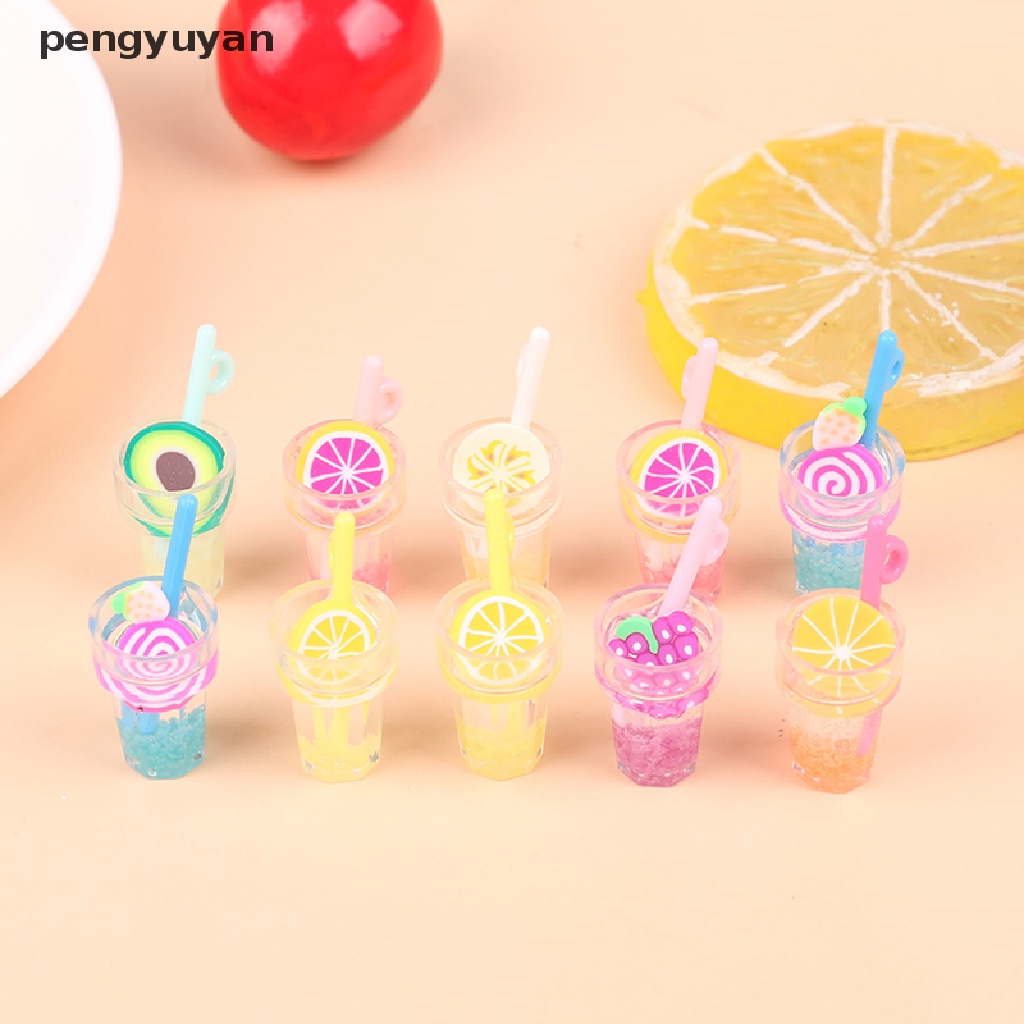 [pengyuyan] Set 10 Hạt Nhựa Resin 3D Phát Sáng Trong Bóng Tối Hình Cốc Uống Nước Hoạt Hình / Móc Khóa / Vòng Tay / Nhẫn / Dây Chuyền Diy