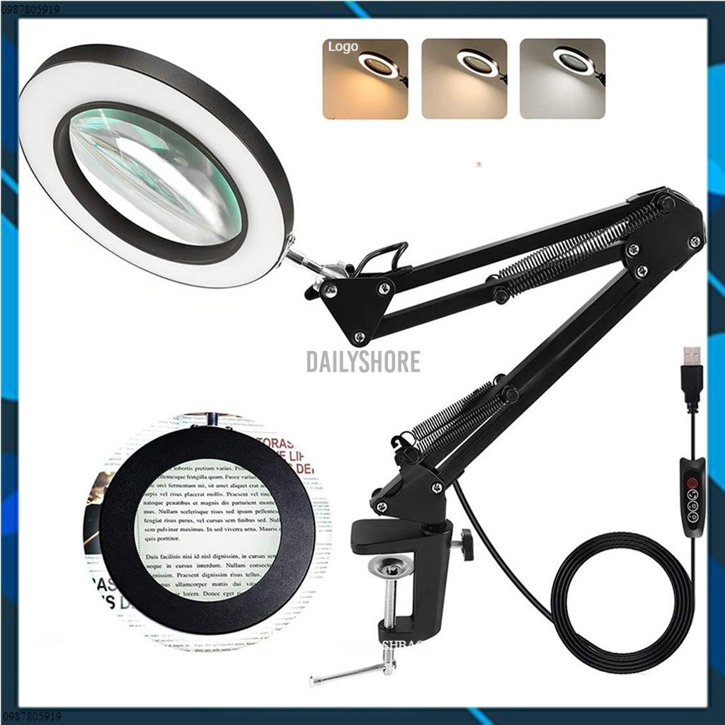 💥Giá Sỉ💥 Kính Lúp Để Bàn Phóng Đại 10x Có Đèn Led 12W Kèm Kẹp Tiện Dụng 💥HOT💥