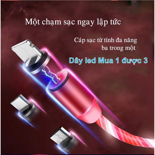 [Mua 1 được 3] Cáp sạc từ hút nam châm đầu micro usb, type C và iPhone 360 độ dây dù