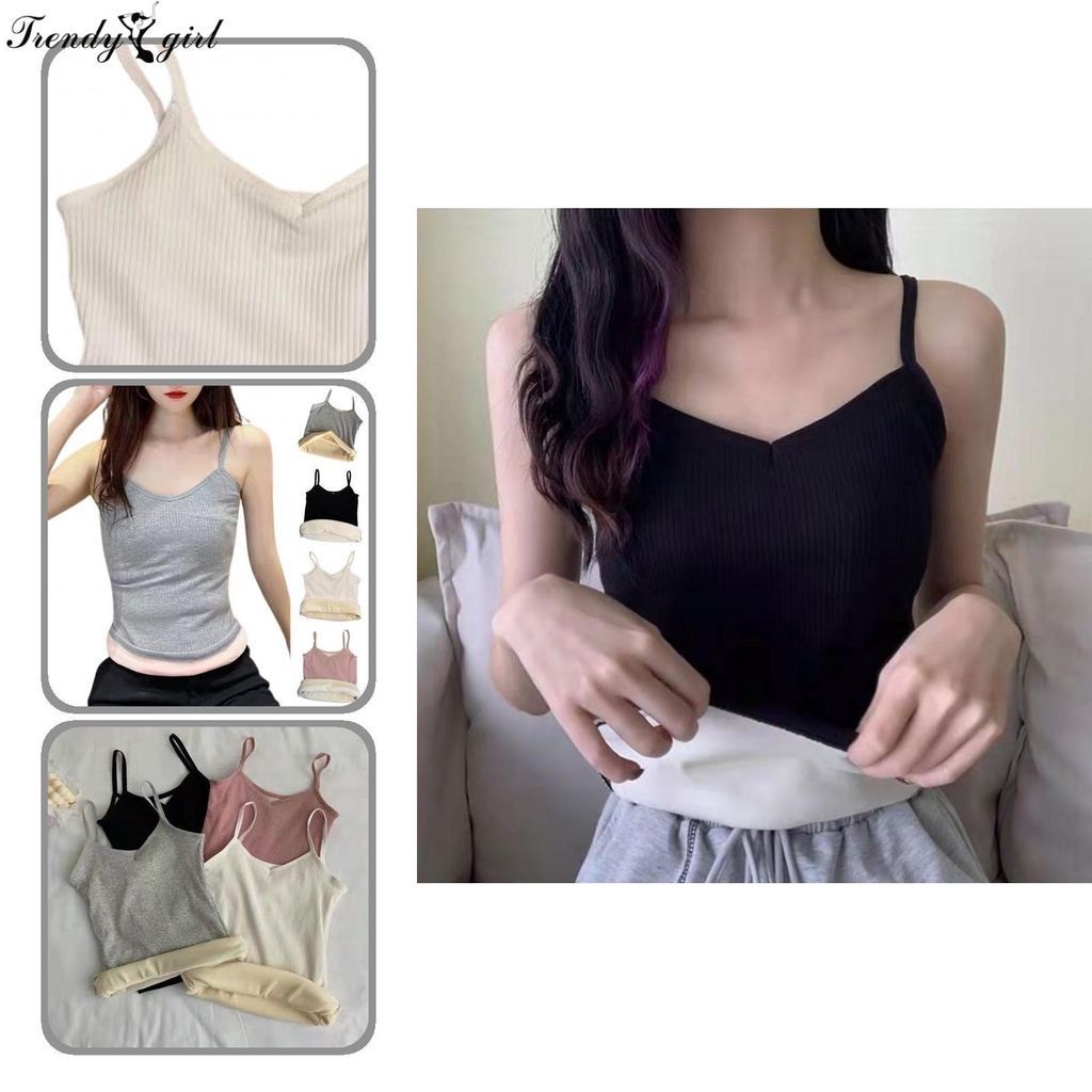 Áo lót hai dây bằng vải lông cừu co giãn chống lạnh thời trang thu đông | BigBuy360 - bigbuy360.vn