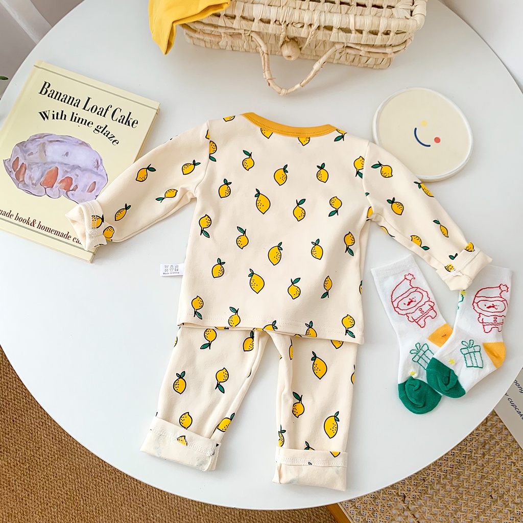 Bộ đồ mặc nhà tay dài in hình quả chanh xinh xắn cho bé từ 1-3 tuổi