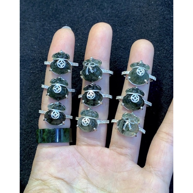 Nhẫn bạc mặt túi tiên các loại đá phong thủy hút tài lộc