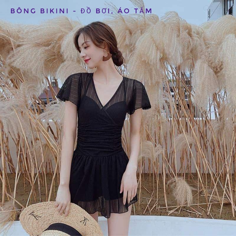 Đồ Bơi 1 Mảnh Đầm Đen Cúp Ngực, Đầm Bơi Liền Kín Đáo, Gen Bụng Siêu Tốt
