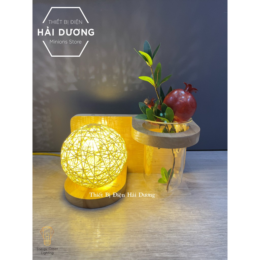Đèn Tường Kệ Gỗ Chao Hình Cầu Mây Hiện Đại DT-2814 - Trang Trí Căn Phòng - Energy Green Lighting - Đã Bao Gồm Bóng LED