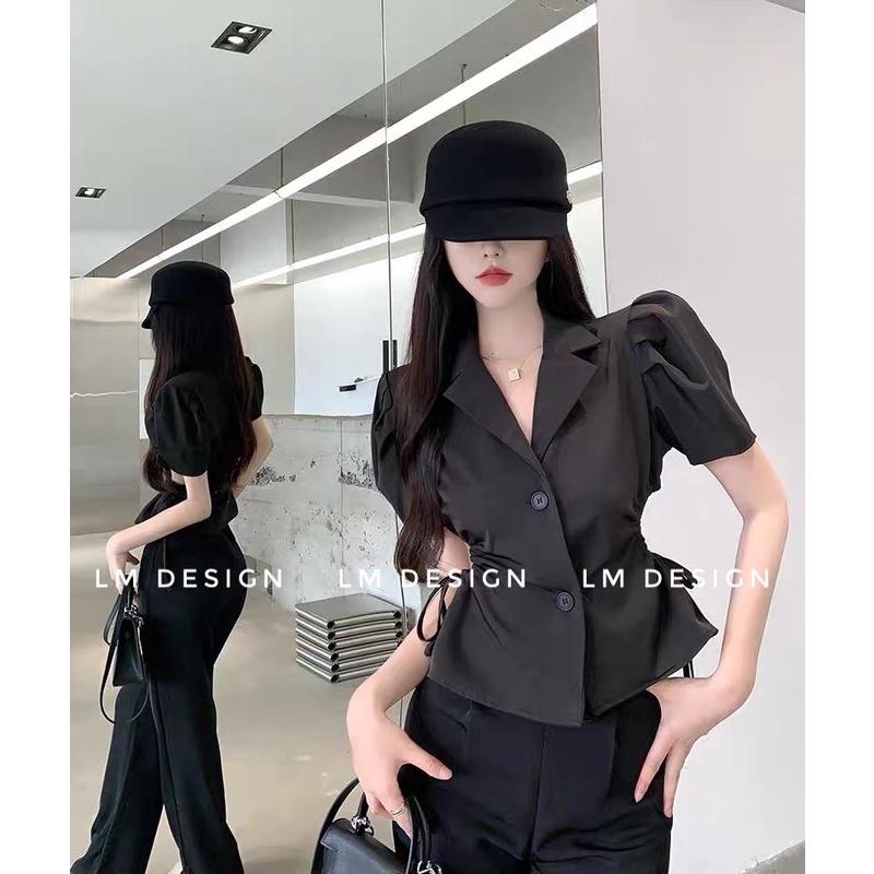 Áo cổ vest rút dây eo hot