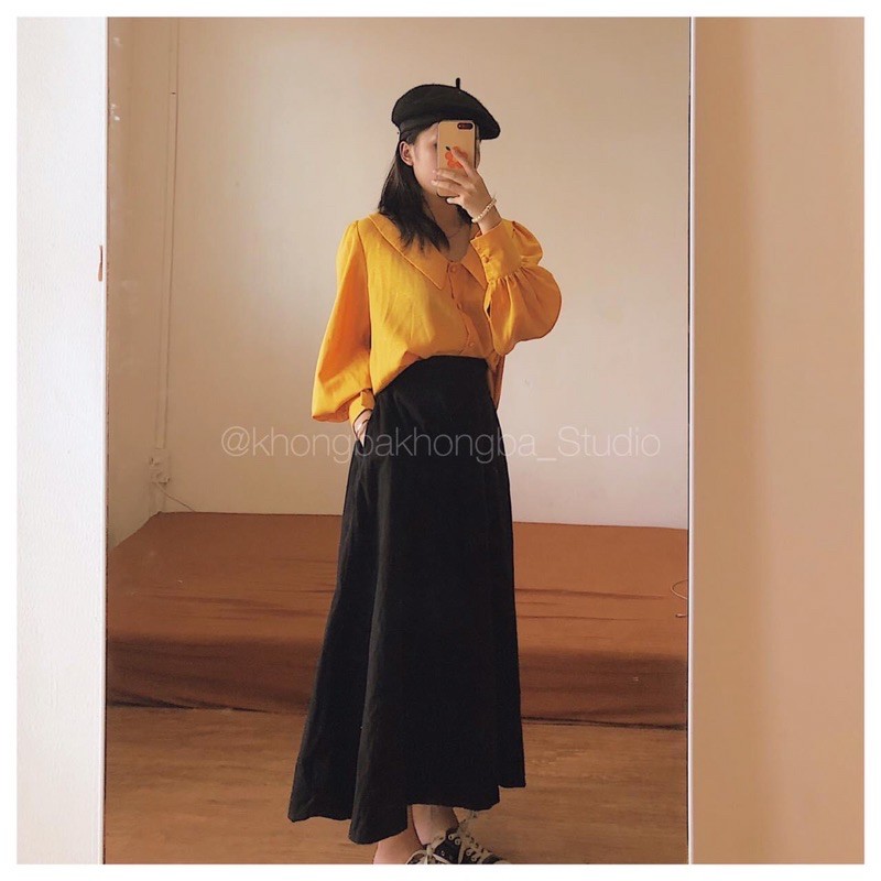 Váy linen Bay Bay đen - 0303studio ✿- bản 100cm | BigBuy360 - bigbuy360.vn