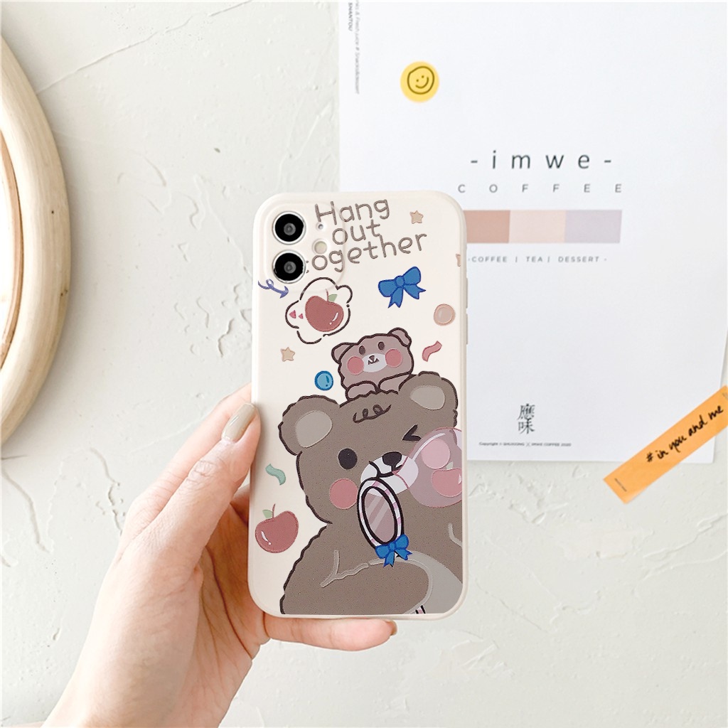 Ốp lưng iphone Gấu thổi bóng cạnh vuông iphone 6splus/7/7plus/8/8plus/x/xr/xs/11/12/pro/max/plus/13promax e214