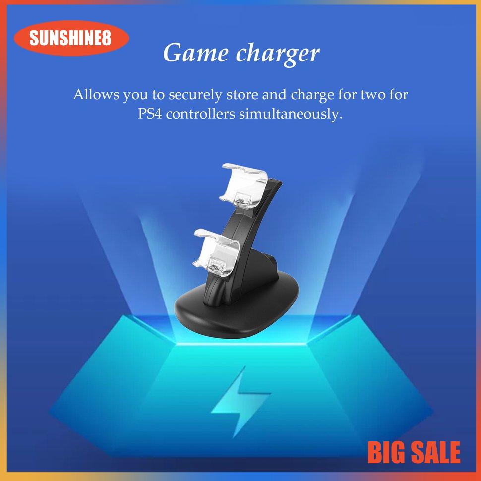 【SUN】LED Dual USB Charger Docking Station Playstation For PS4 Gamepad Joystick