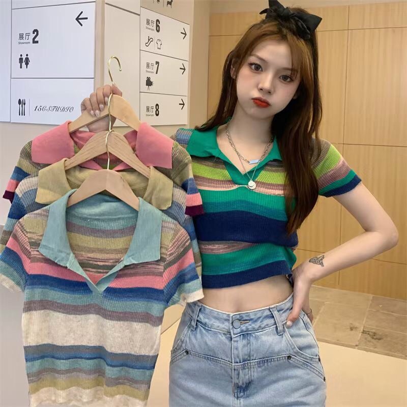 Áo Len Sọc Nhiều Màu Cổ Polo Ôm Dáng Thời Trang