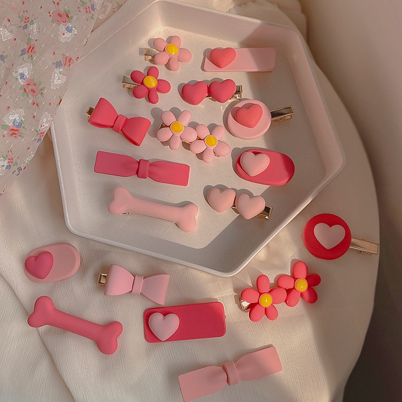 Kẹp Tóc Mái Trước Bằng Nhựa Resin Hình Hoa Nhỏ Màu Hồng Thời Trang Mùa Hè Cho Nữ