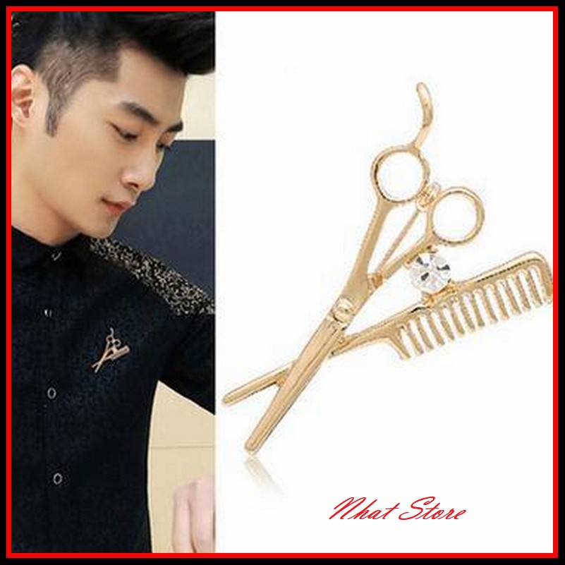 Ghim Cài áo Kim loại hình cây kéo thời trang dành cho nam nữ yêu nghề làm tóc