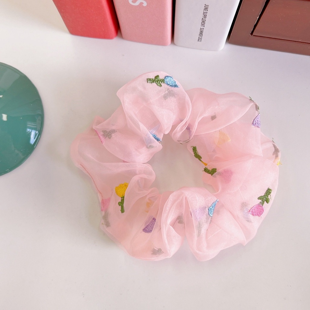 Dây cột tóc vải scrunchies nhiều hoa xinh xắn phong cách Hàn Quốc DXX