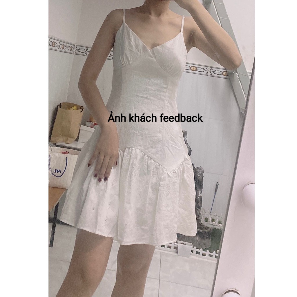 Đầm trắng 2 dây cổ V form body đuôi cá xòe đi biển dạo phố siêu xinh
