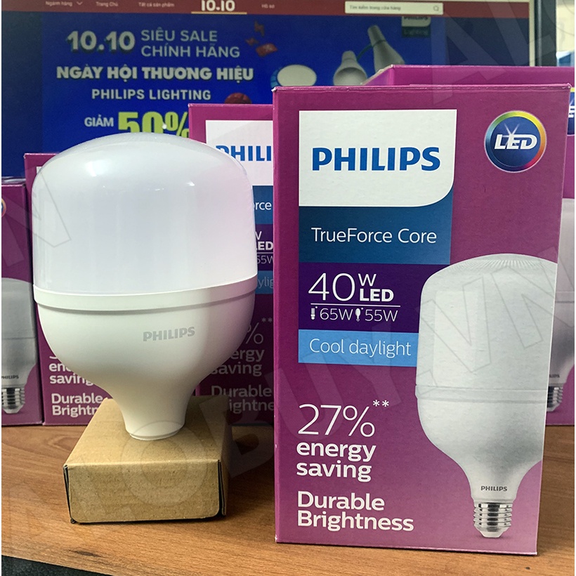 Bộ 2 Bóng đèn Philips LED Trụ TForce core 40W HB E27- Ánh sáng trắng/ Ánh sáng vàng