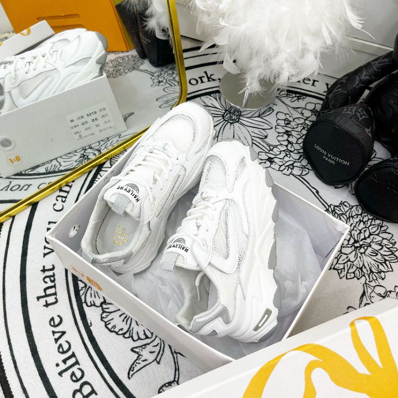 M(ẢNH THẬT) Giày Thể Thao Trắng Viền Màu Đế 5p Da Mềm Êm Box Cao Cấp